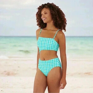 Ninety-Nine° Junior's XL Bandeau Cutout One-Piece Swimsuit NEW Happy Houndstooth